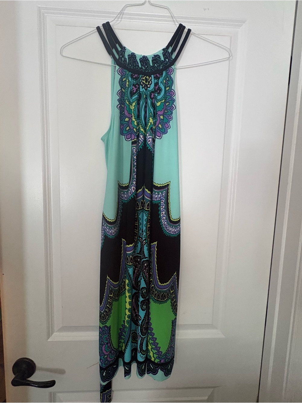 Donna Morgan Aqua, Black & Green Patterned Midi Dress